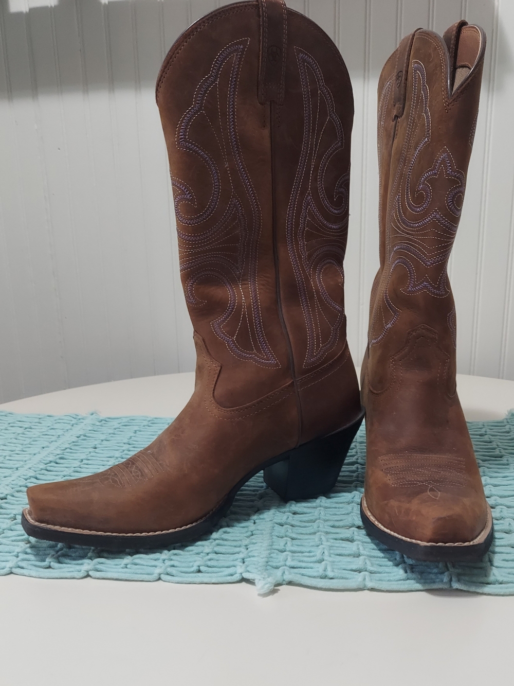 Ariat Brown Suede Western Heeled Boots with Decorative Stitching
